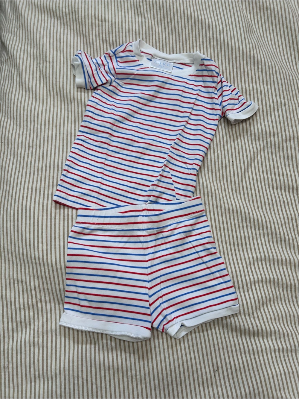 LAKE Striped Short Pajama Set in White with Red & Blue Stripes size 5